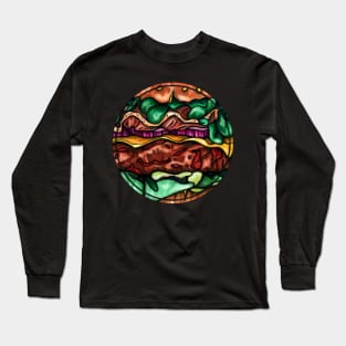 Colorful burger art, bold yummy junk food Long Sleeve T-Shirt